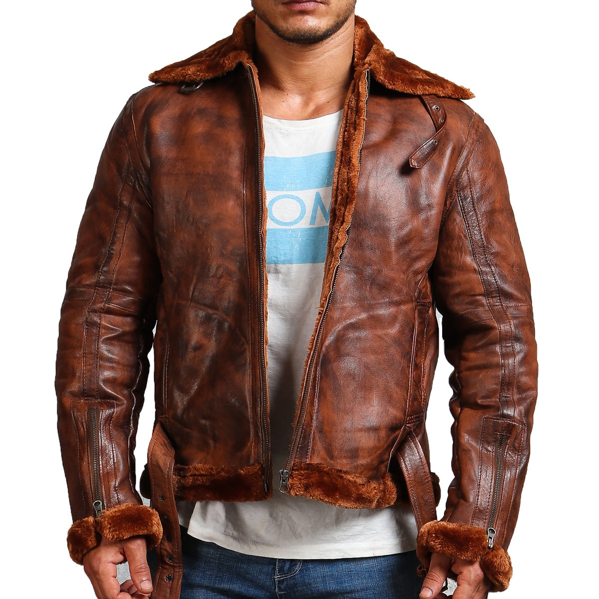 Brown Bomber Jacket With Brown Fur Lining 