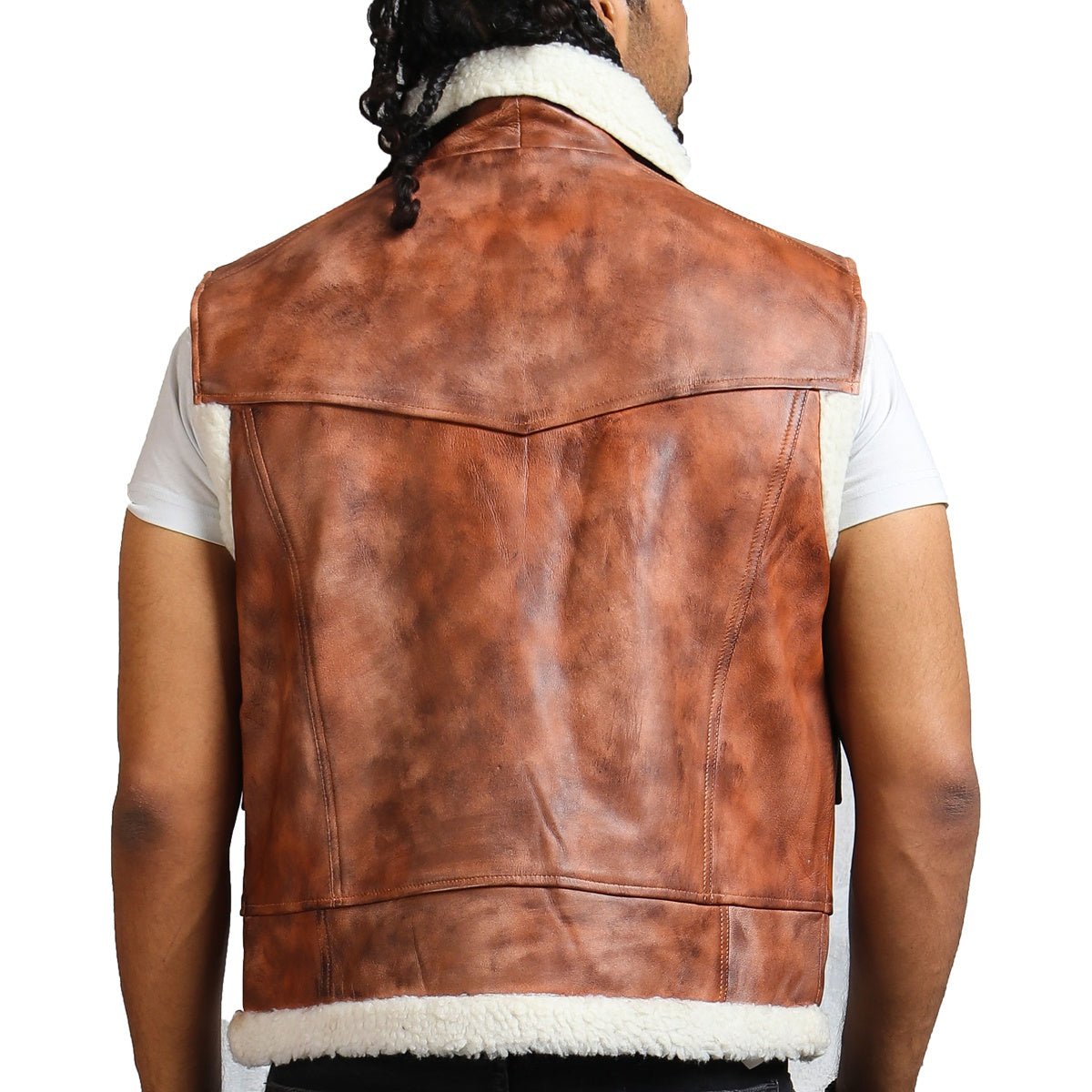 Men's Brown Winter Leather Vest With Fur Lining