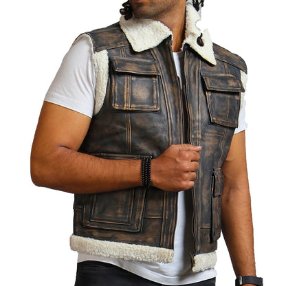 Genuine Brown Leather Vest With Fur Lining  