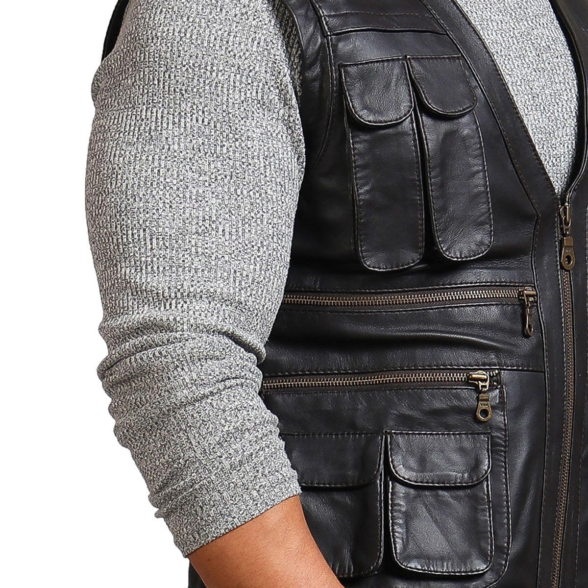 Cargo And Zipper Pockets Leather Vest