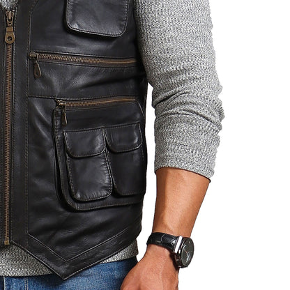 Men's Biker Black Leather Vest