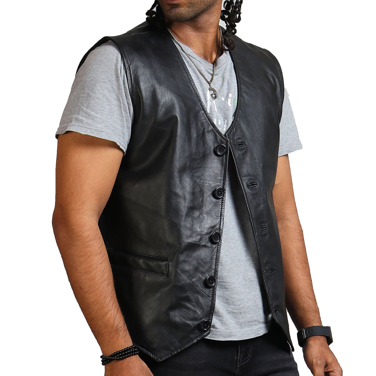 Leather Skull Print Motorcycle Vest