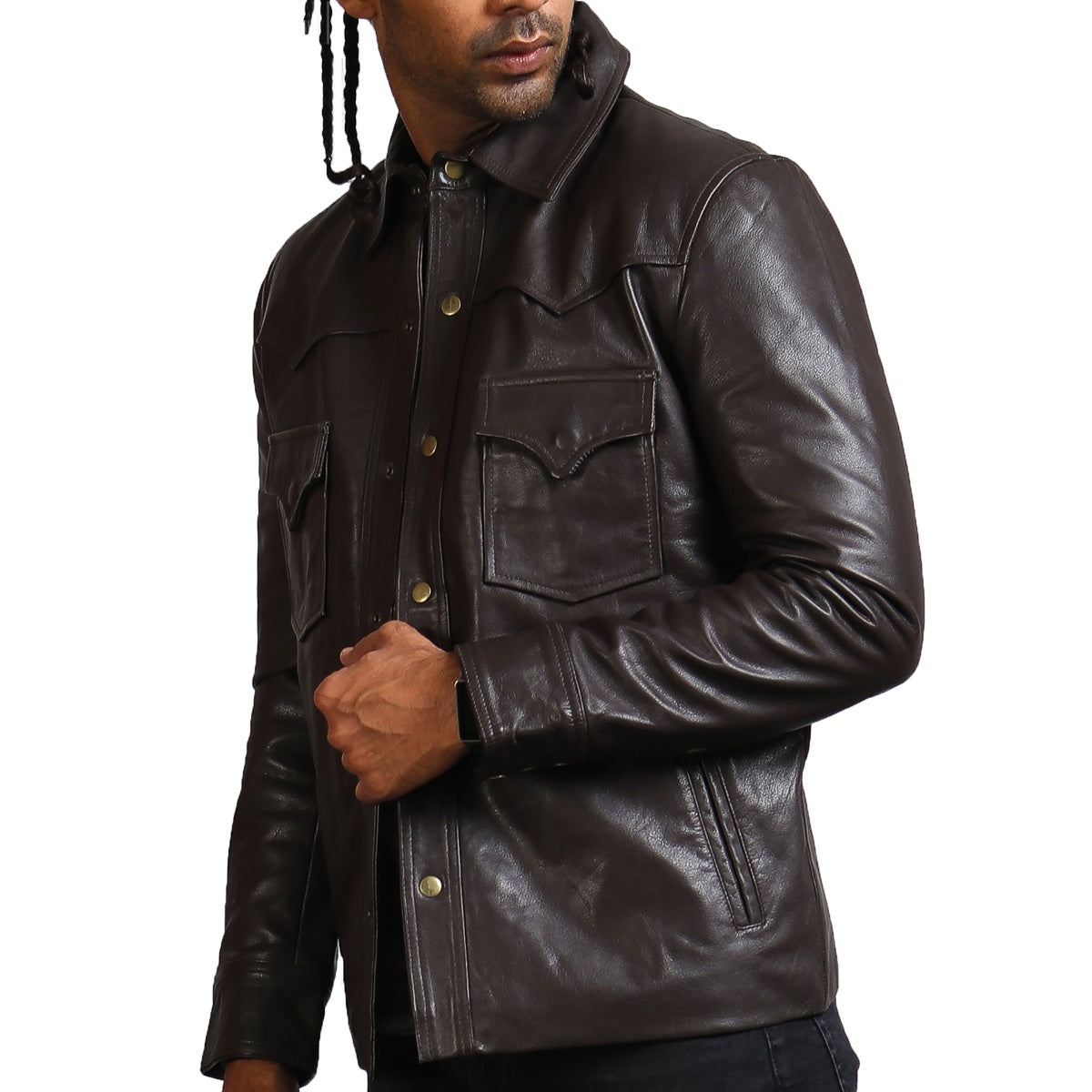 Dark Brown Trucker Leather Jacket