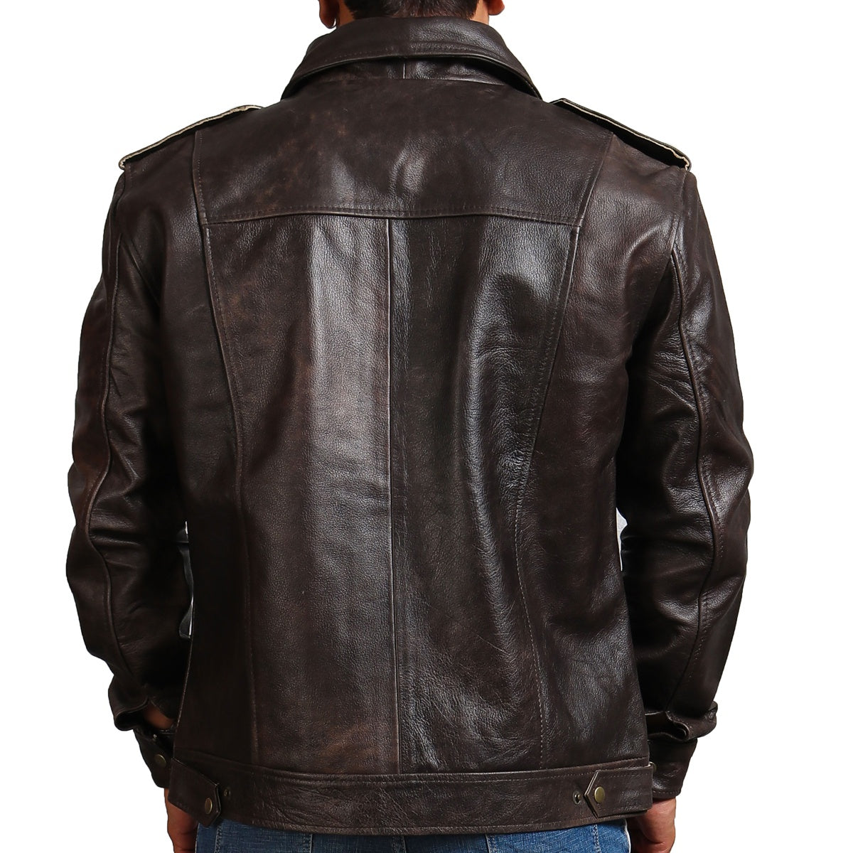  Leather Trucker Jacket Dark Brown
