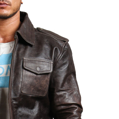 Dark Brown Genuine Leather Biker Jacket