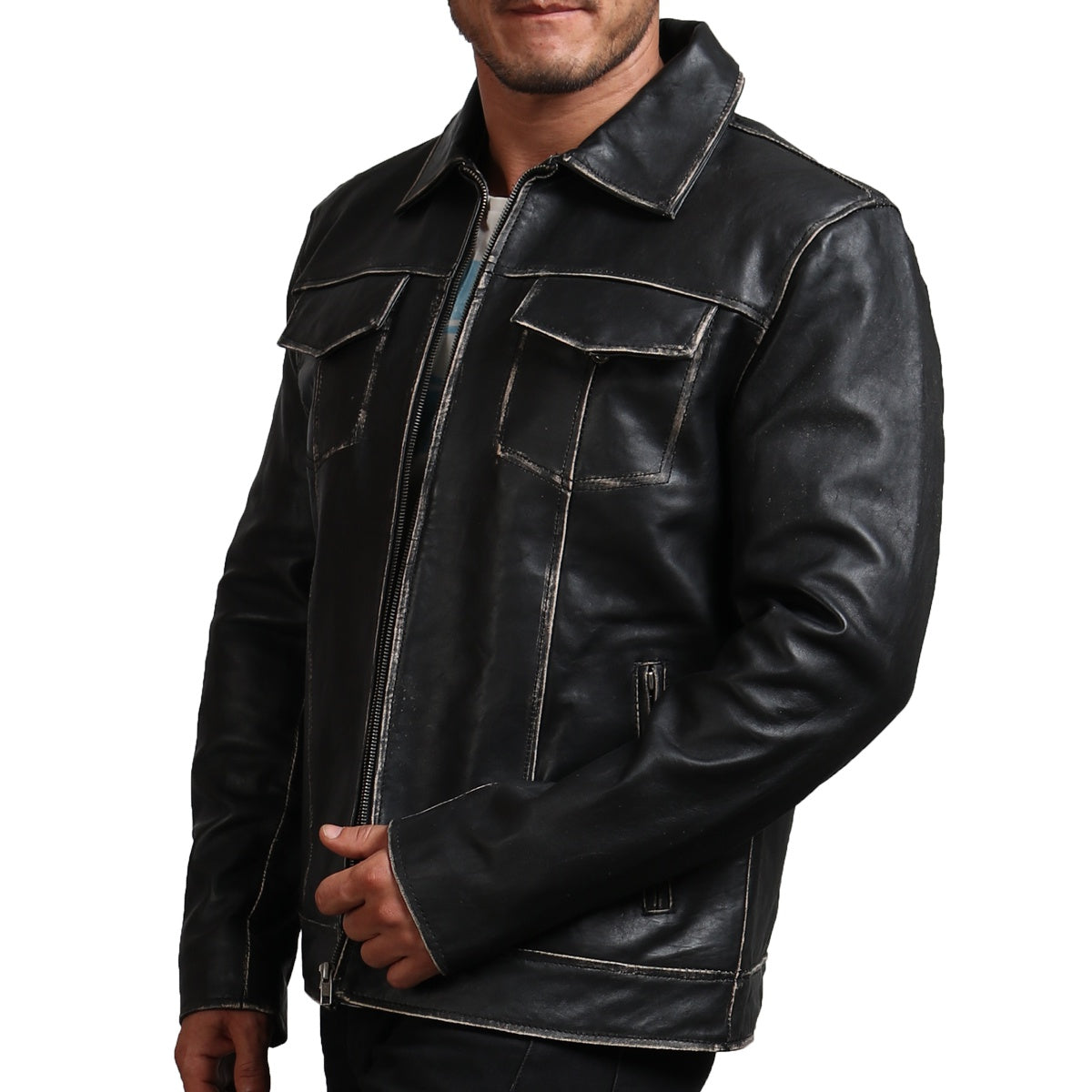 Men's Real Leather Black Biker Jacket 