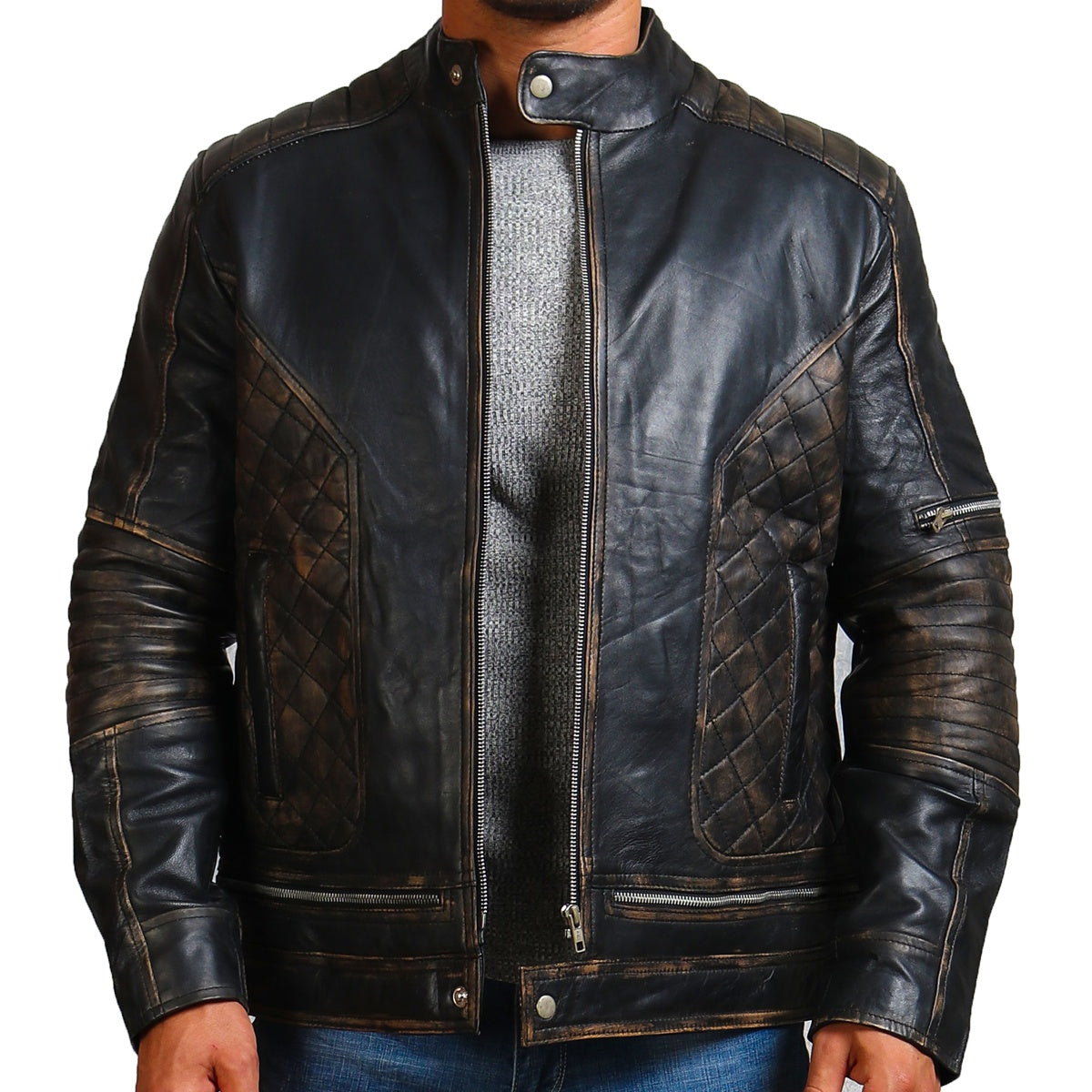 Skull Design Black Biker Jacket 