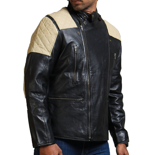 White Quilted Black Leather Jacket