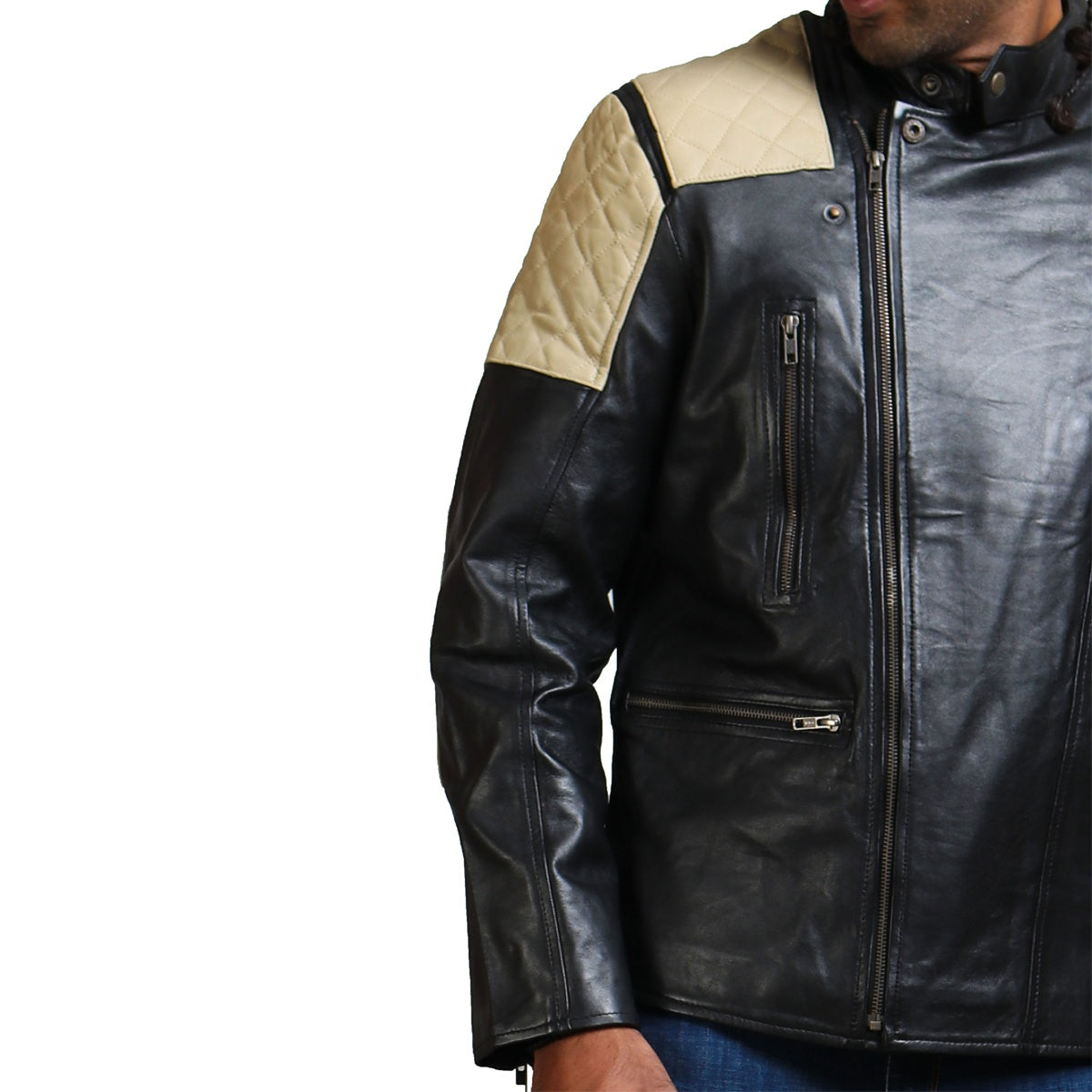 White Quilted Black Motorcycle Jacket