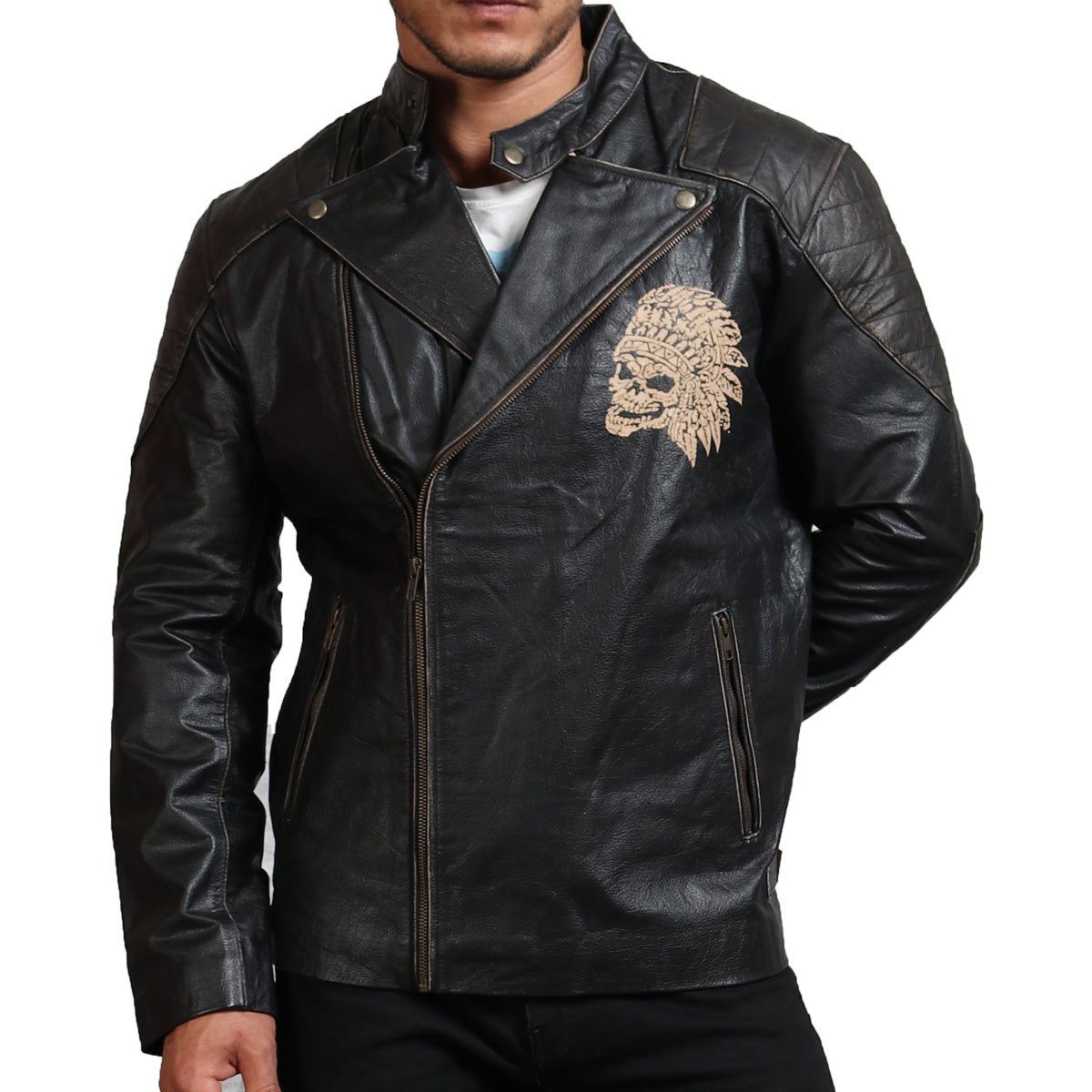 Indian Skull Biker Leather Jacket