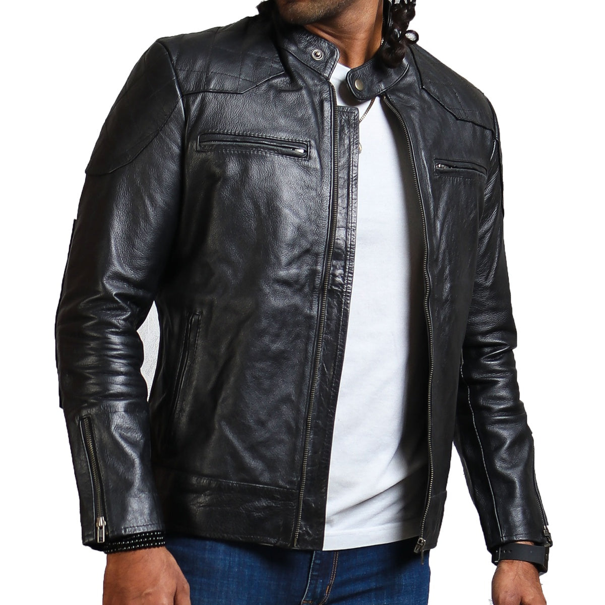 Black Biker Leather Jacket David Beckham 