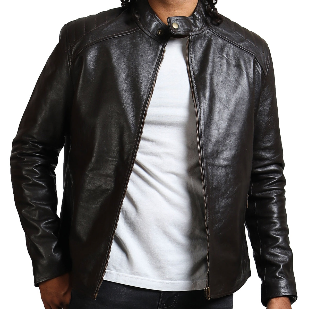 Dark Brown Sword Genuine Leather Jacket