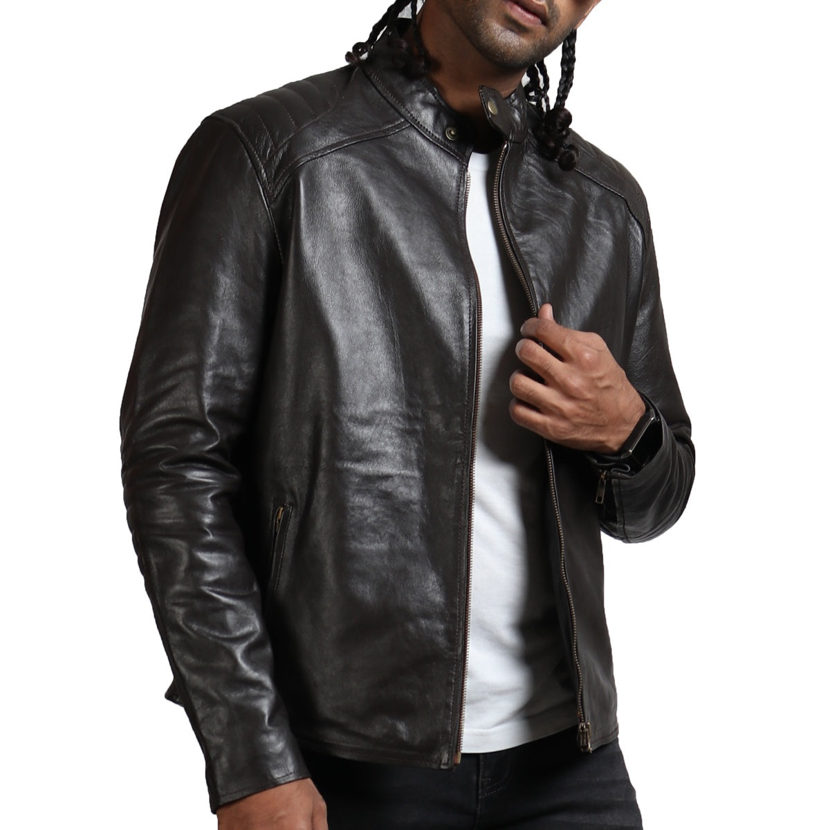 Dark Brown Sword Biker Jacket - Dark Brown Leather Jacket – AlexGear