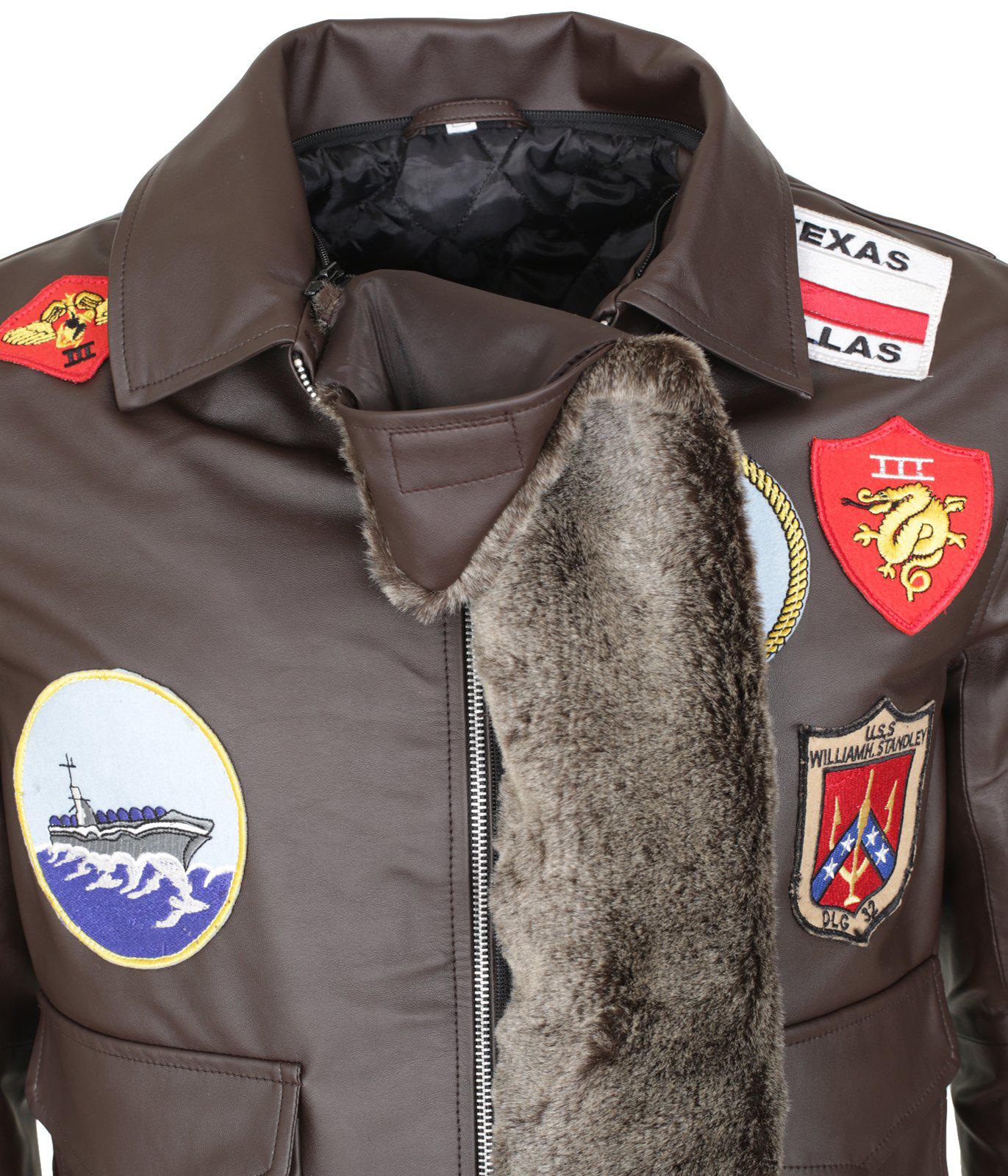 Fur Collar Leather Aviator Jacket 
