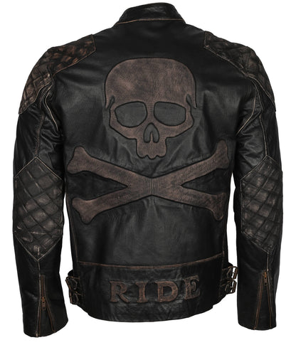 Skull and Crossbones Biker Leather Jacket Mens