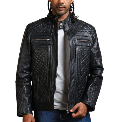 Classic Black Quilted Motorcycle Jacket