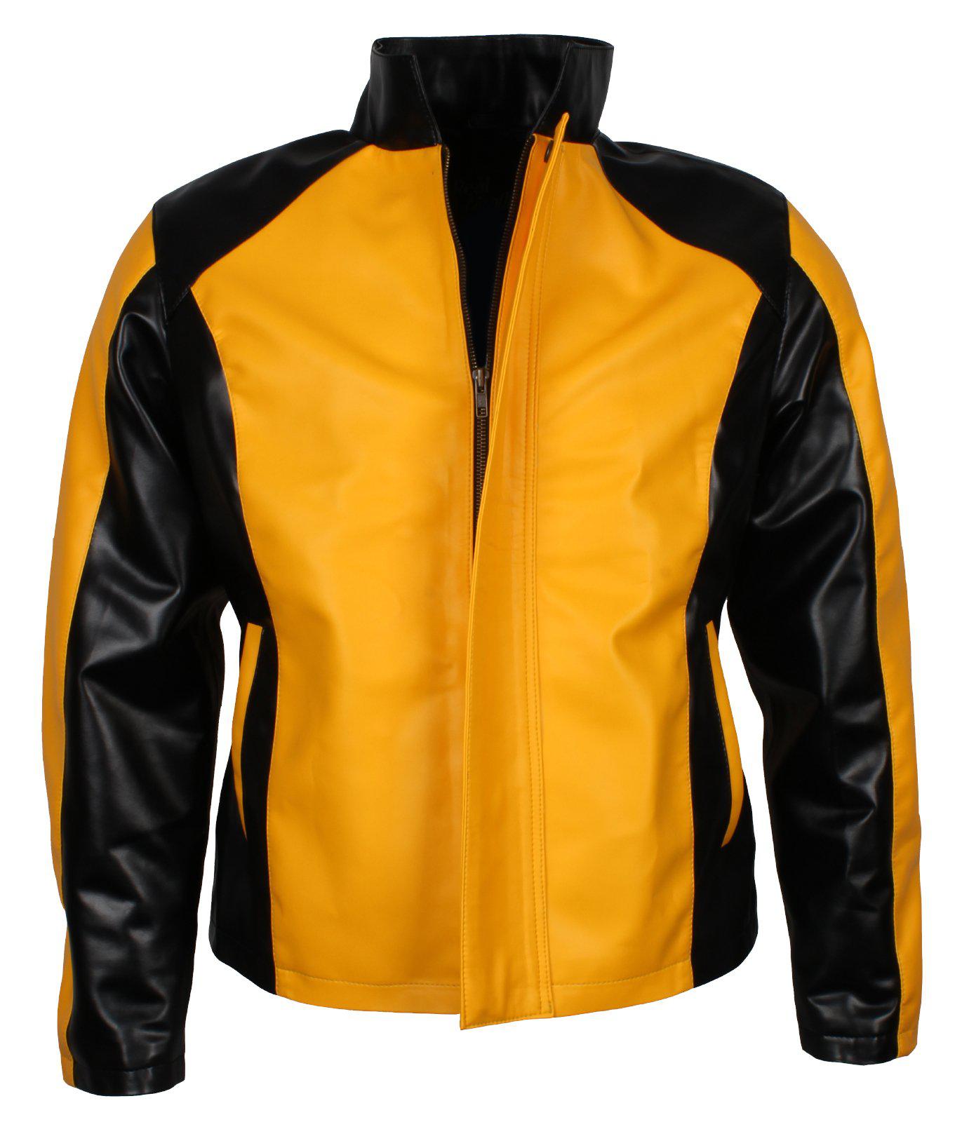 Infamous 2 Cole Macgrath Superhero Gaming Cosplay Costume Faux PU Black and Yellow  Leather Biker Jacket