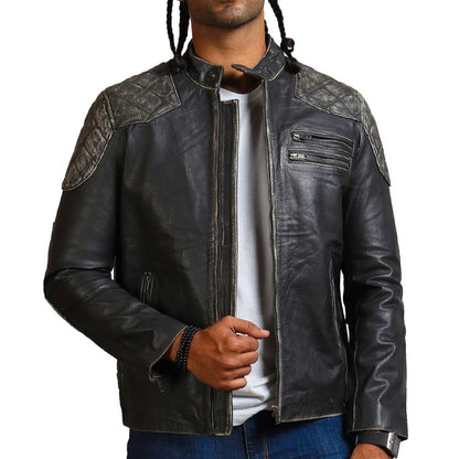 Black Leather Distressed Biker Jacket