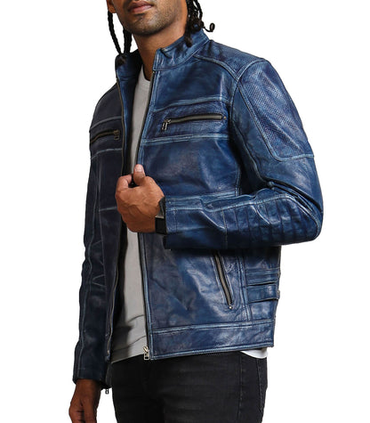 Men's perforated Biker leather jacket