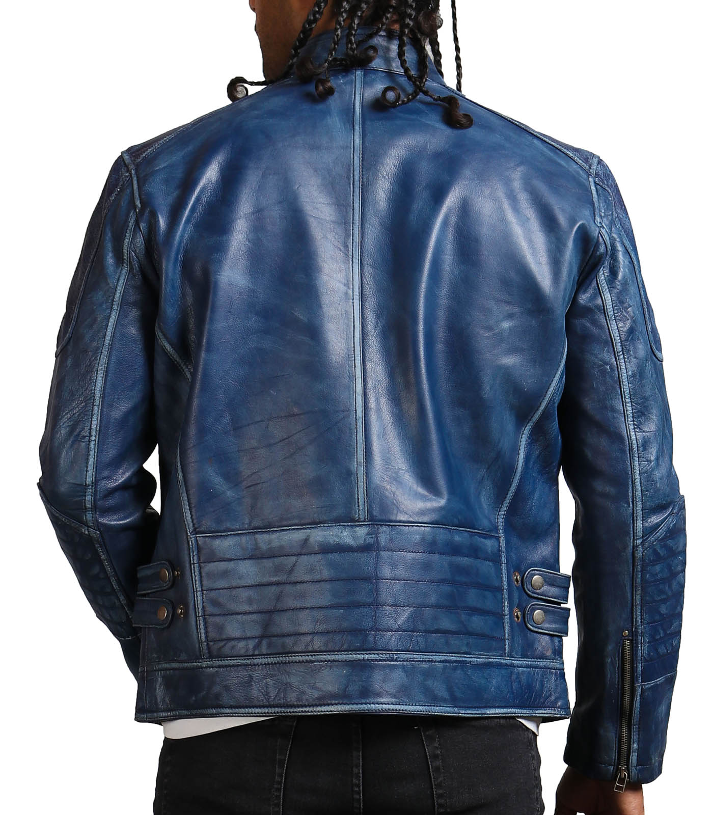 Men's Biker Blue Leather Jacket