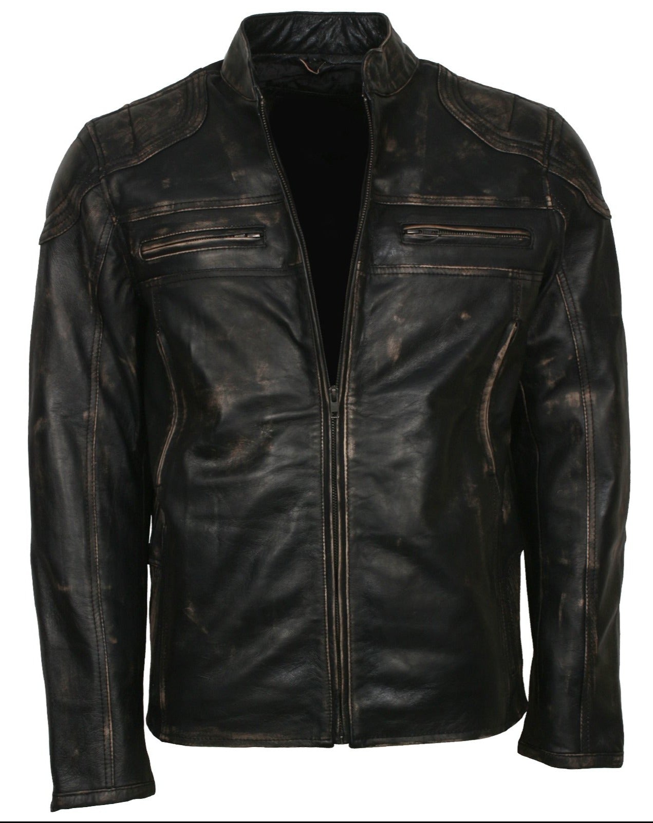 Distressed Black Leather Jacket Mens