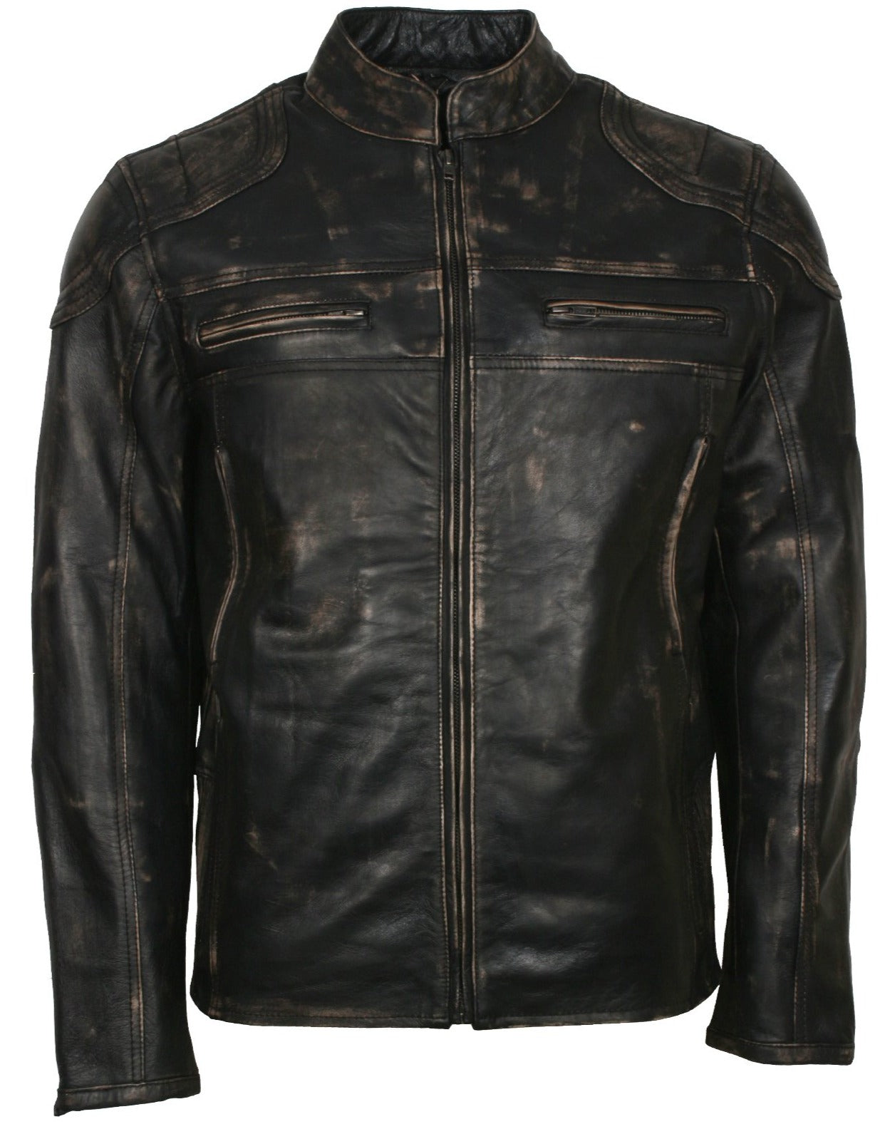 Distressed Leather Jacket Men in Black