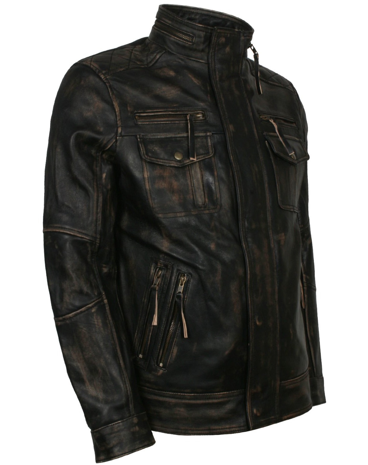 Distressed Leather Jacket Mens Biker