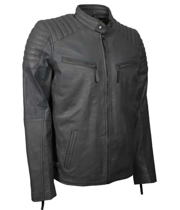 Grey Leather Jacket for Bikers | Cafe Racer Jacket – AlexGear