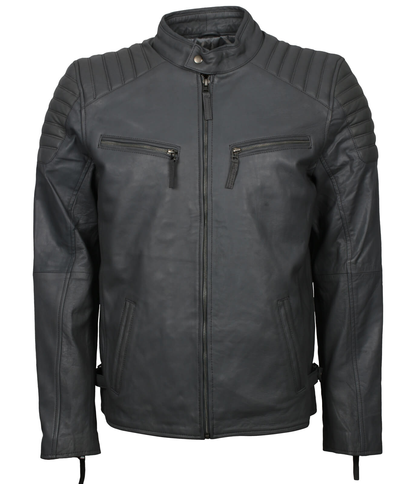 Grey Leather Jacket for Bikers