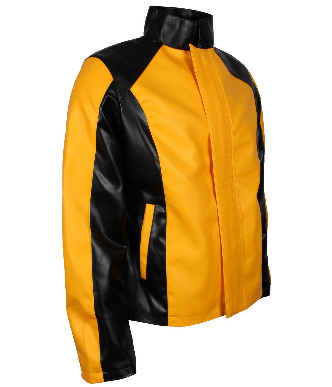 Infamous 2 Cole Macgrath Superhero Gaming Cosplay Costume Faux PU Black and Yellow  Leather Biker Jacket