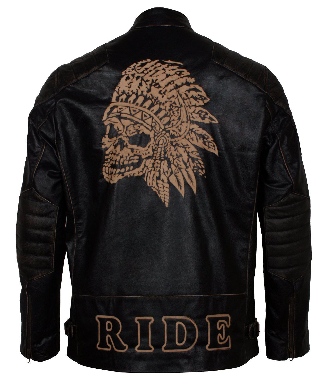 Skull Leather Jacket Engraved for Bikers in leather