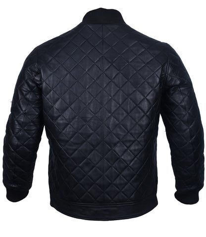 Leather Bomber Jacket Mens Diamond Quilted