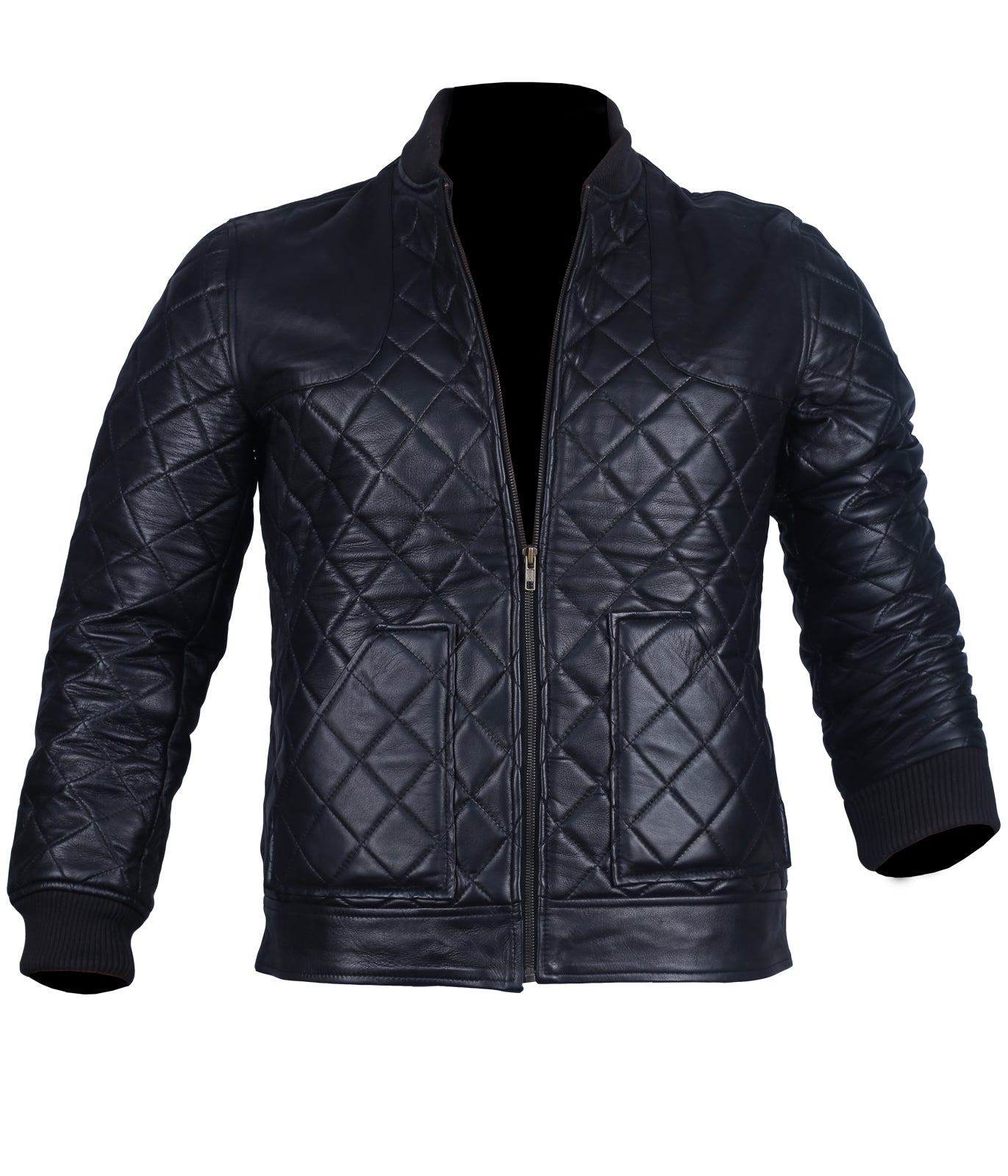 Leather Quilted Bomber Jacket Mens