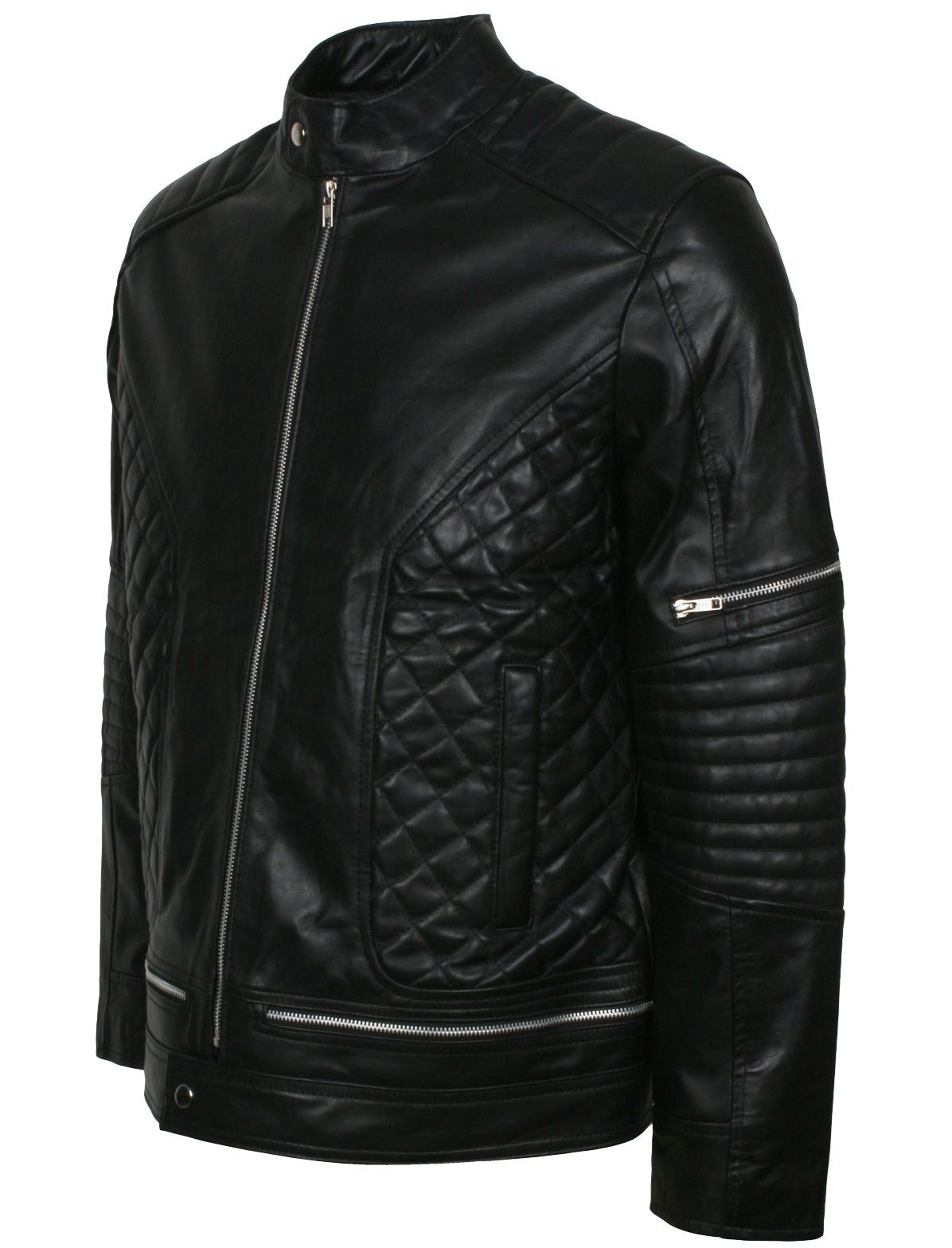 Leather Quilted Moto Jacket Mens Biker