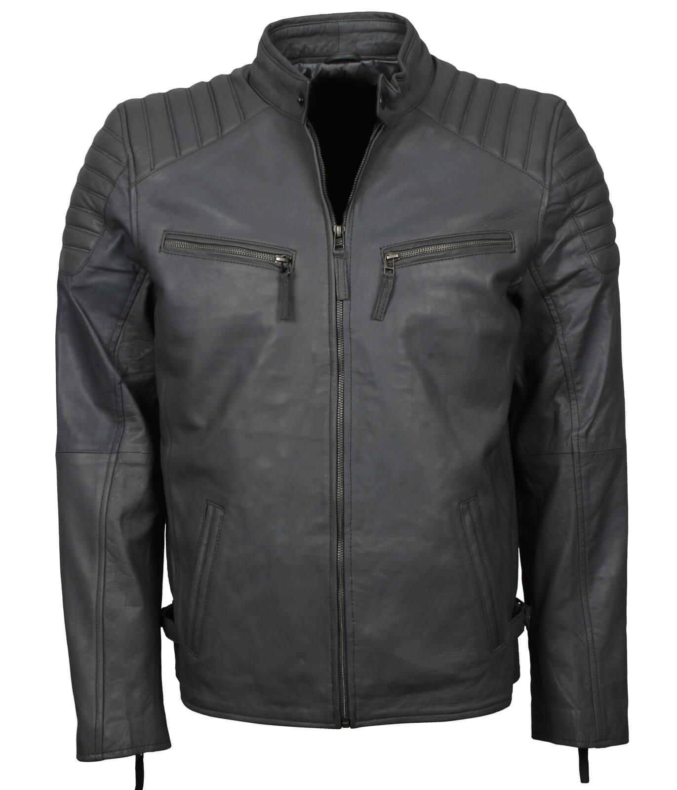 Mens Lightweight Leather Jacket Grey