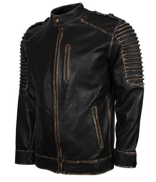 Mens Scarecrow Black Motorcycle Rider Leather Jacket