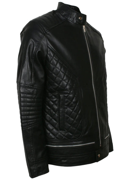 Quilted Biker Jacket Black Leather