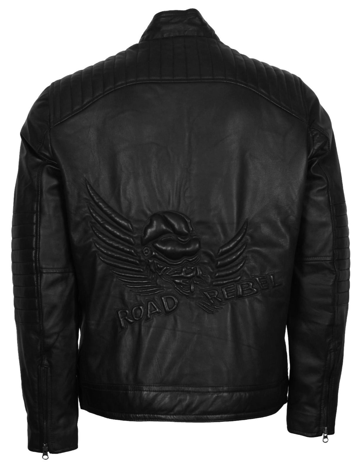 Skull With Wings Road Rebel Leather Biker Jacket Mens – AlexGear