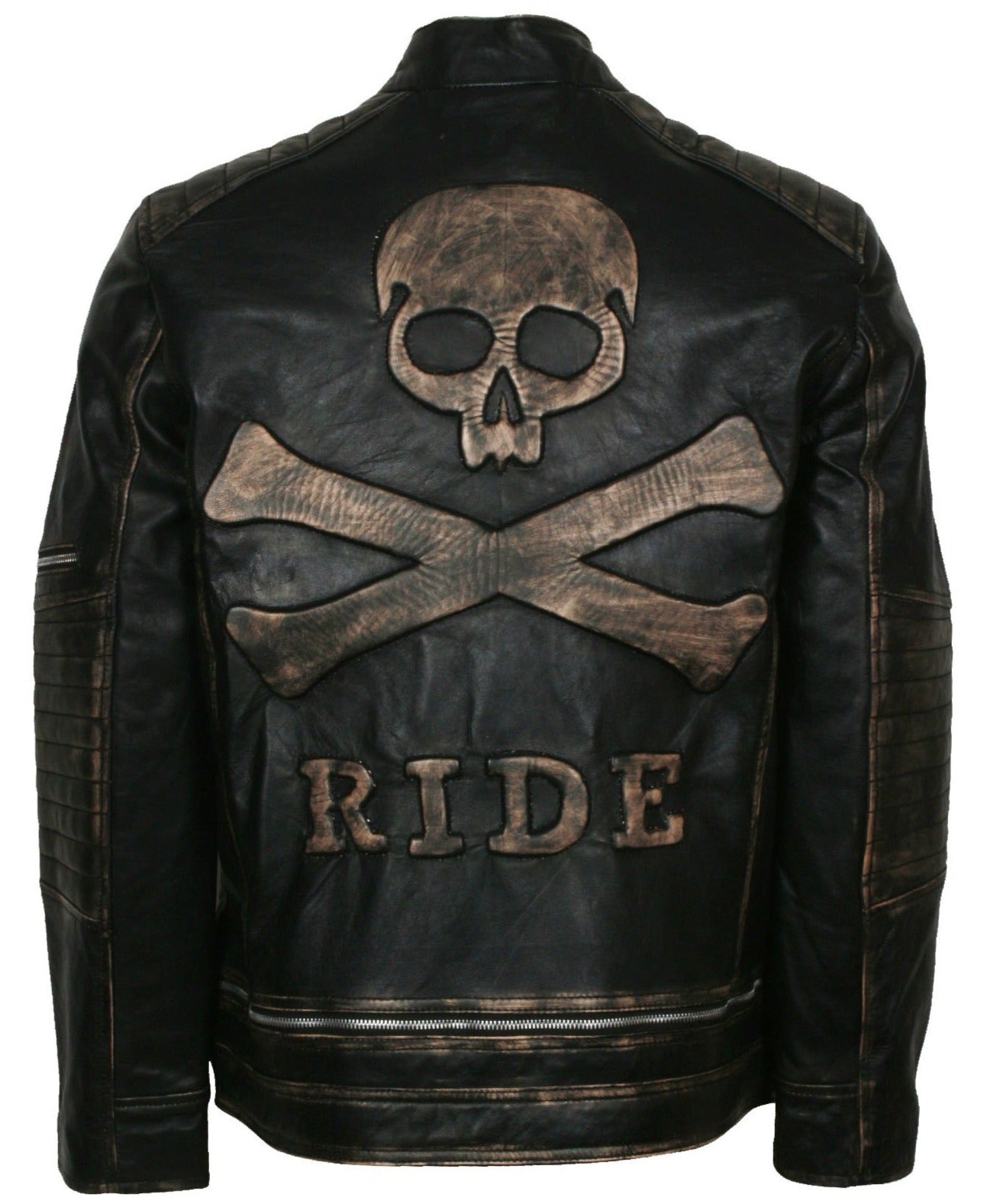 Mens Biker Skull Leather Jacket Distressed Leather