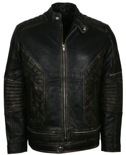 Skull Motorcycle Jacket Distressed Leather Jacket