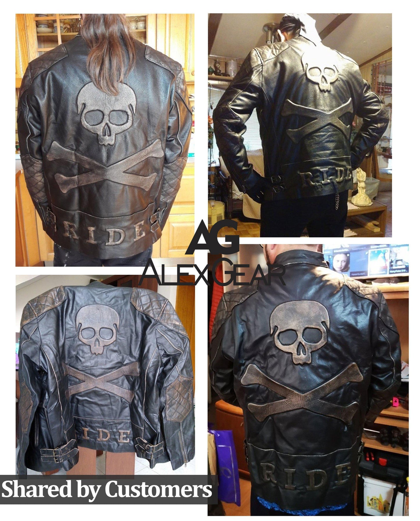Skull and Cross Bones Black Leather moto jacket
