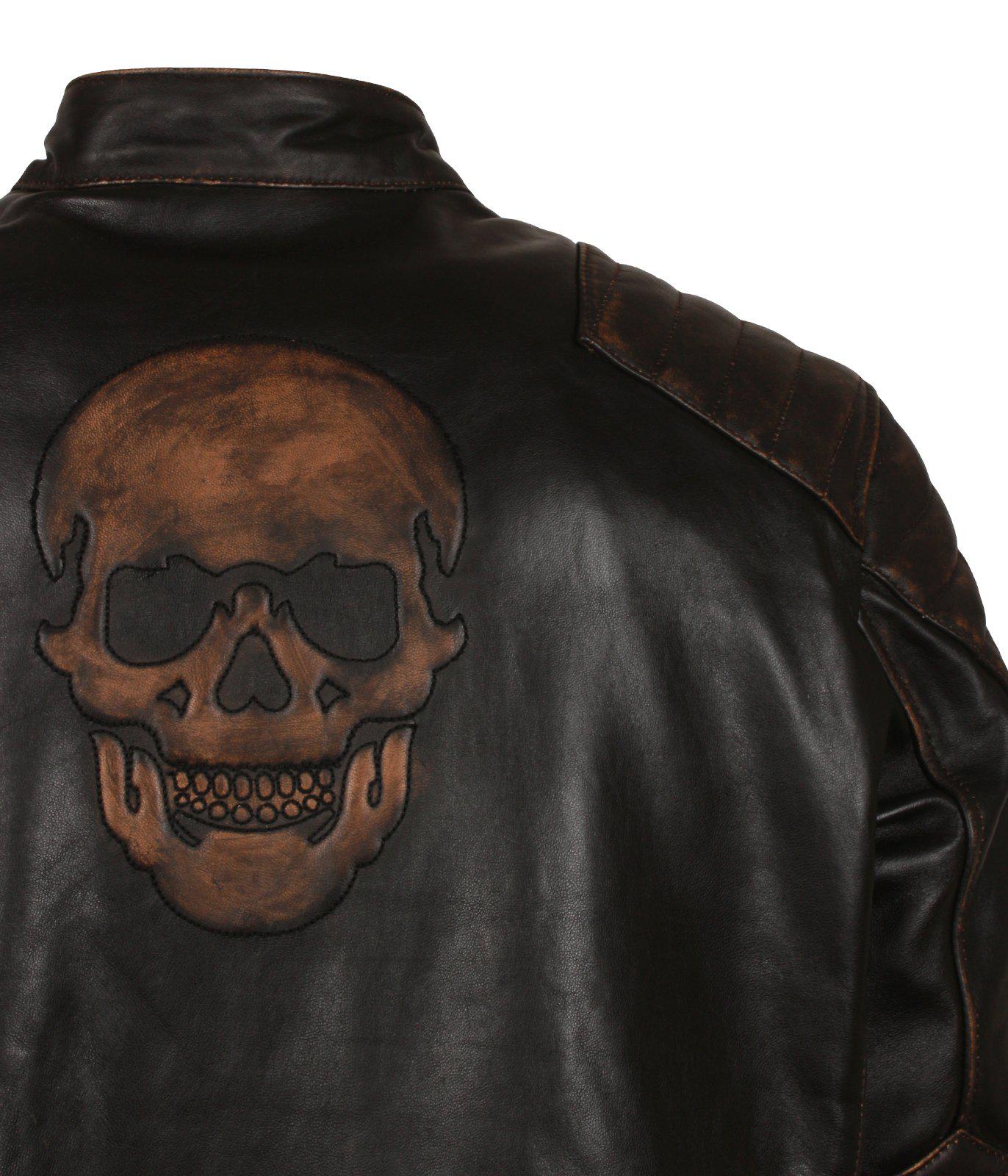 Embossed Skull Ride Black Leather Biker Jacket