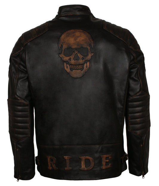 Embossed Skull Biker Leather Jacket