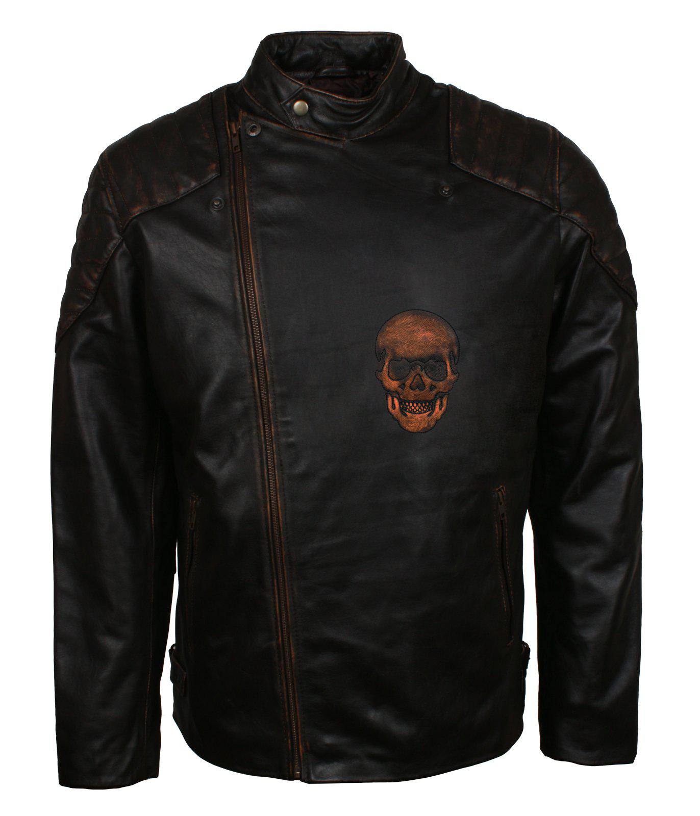 Skull Leather Jacket for Bikers in Black
