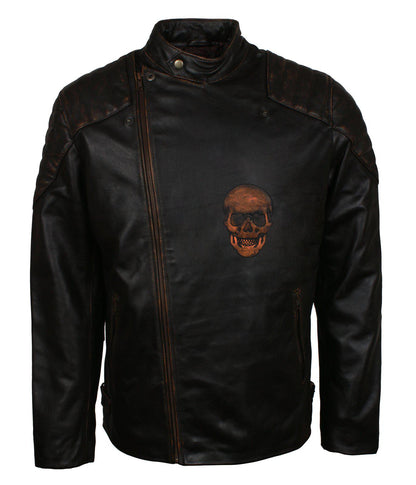 Skull Leather Jacket for Bikers in Black