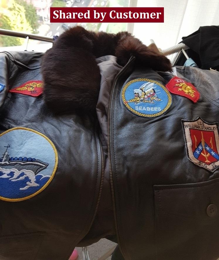 III-Fashions Mens Top Aviator USAAF Pilot Flying Tom Cruise Multiple Patches G1 Fur Collar Brown Bomber Leather Jacket