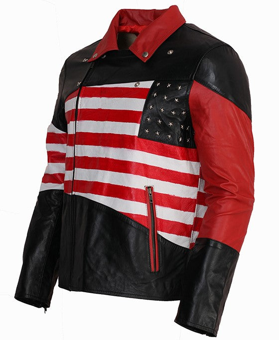 USA Leather Jacket American Flag