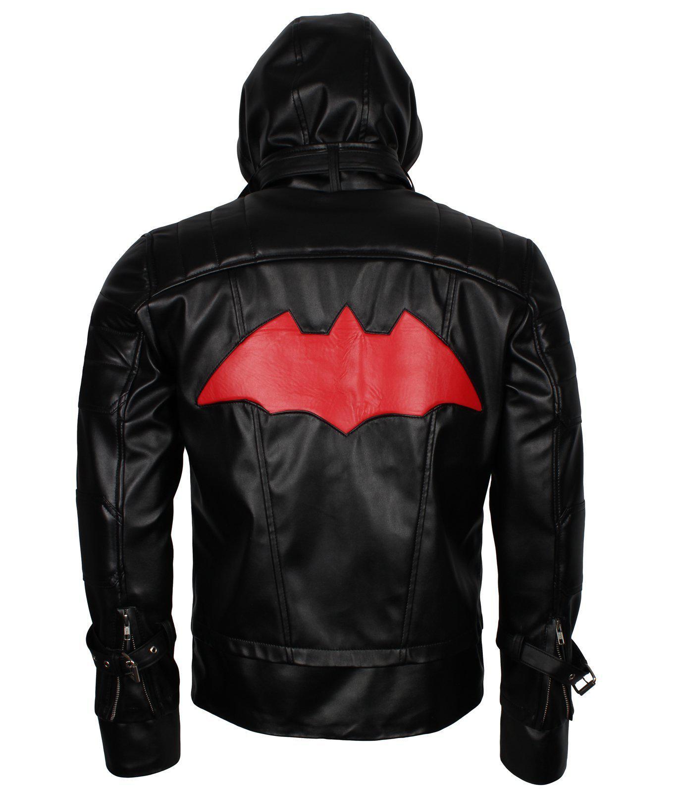 Red Hood Batman Arkham Knight Leather Jacket in Black