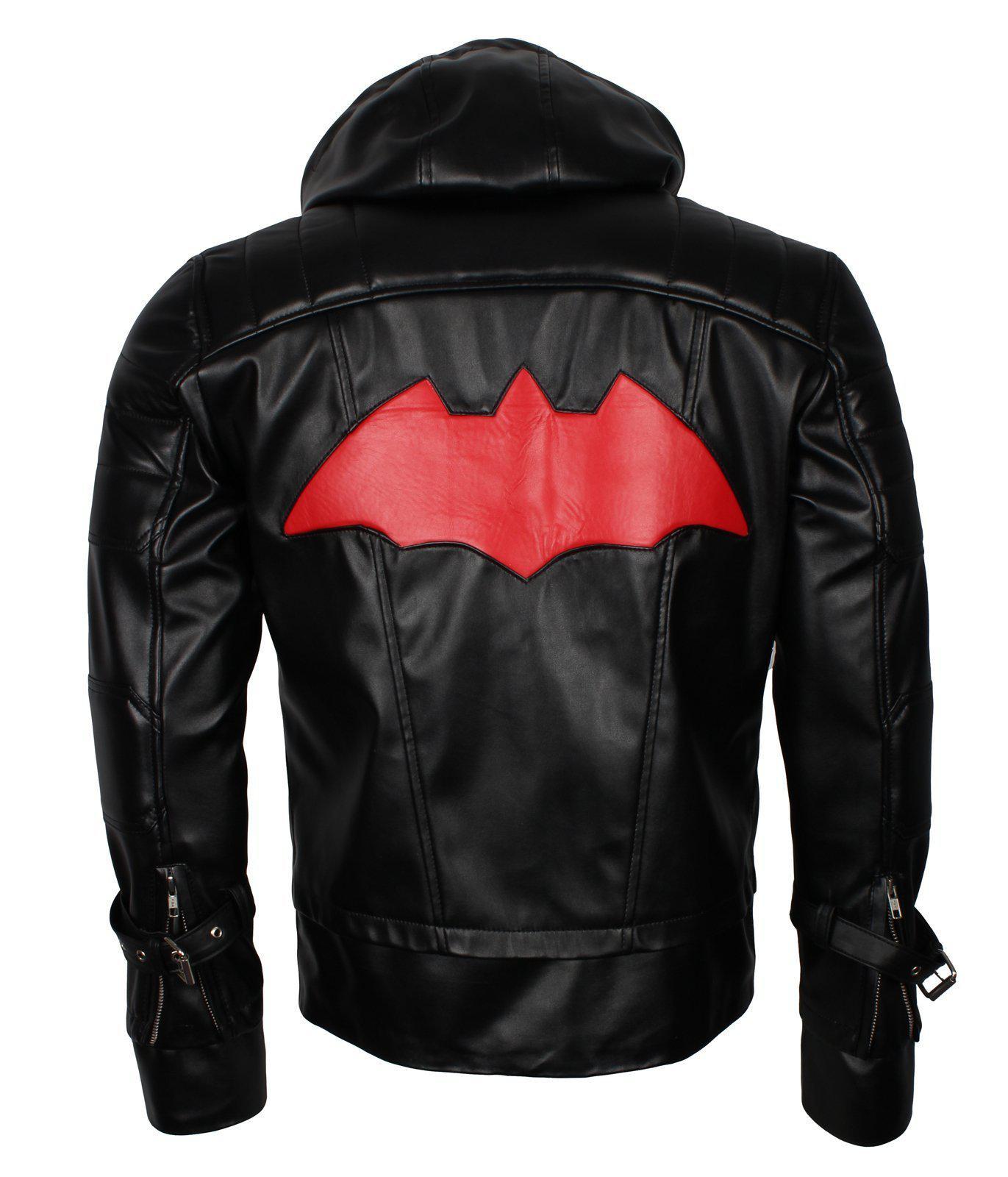 Hand Made Batman Real Leather Black Jacket Superhero With popular Hood