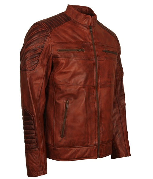 Brown Leather Distressed Biker Jacket 